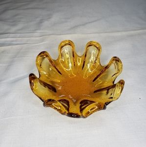 Vintage Amber Flower Petal Shaped Small Bowl